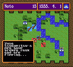 Nobunaga's Ambition: Lord of Darkness (SNES) screenshot: A unit is routed