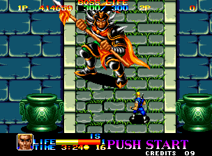 Ninja Commando (Neo Geo) screenshot: "Good God!", gasped Gerald, "I've never seen a knight as big as you."