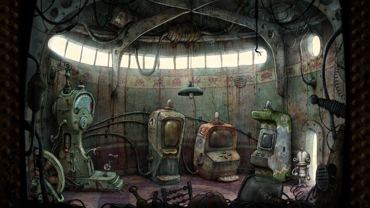 Machinarium (Android) screenshot: Some arcade machines in this room are ready to use