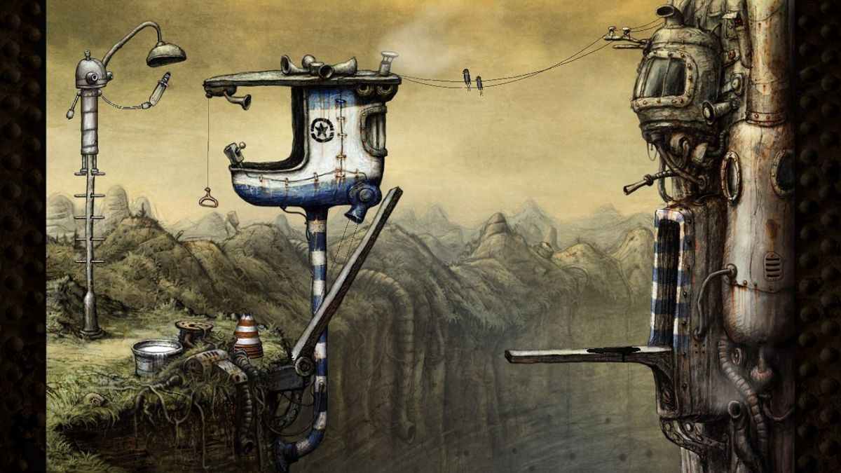 Machinarium (Android) screenshot: Getting a lamp is a first step to become a policeman