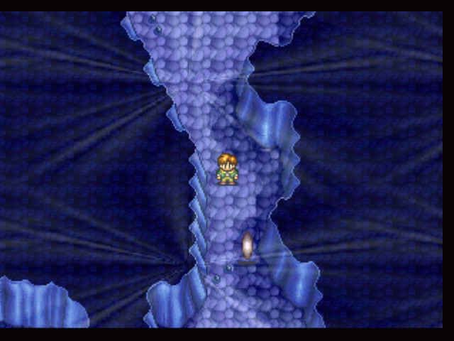 Lunar: Silver Star Story - Complete (PlayStation) screenshot: In an early dungeon. The bouncing white thing is an enemy; they are not random, as you can see