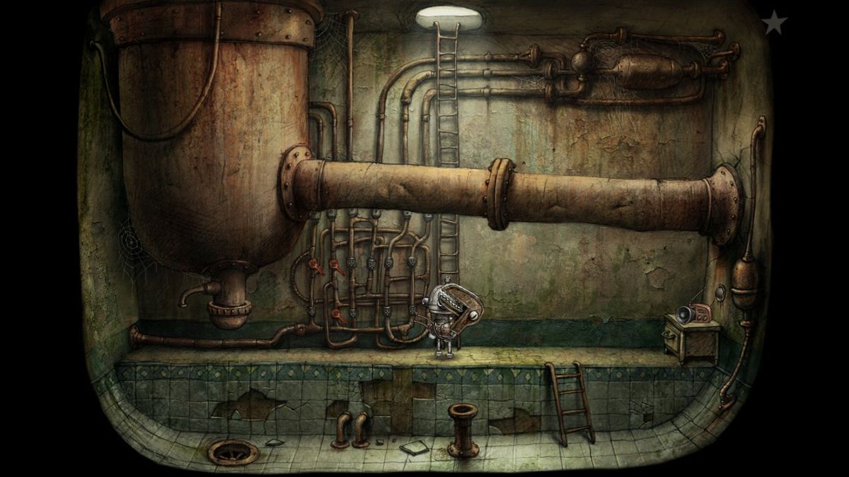 Machinarium (Android) screenshot: Carrying the wrench to a screw