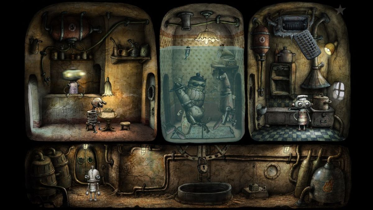 Machinarium (Android) screenshot: The bandits needs be flushed to reach the girlfriend