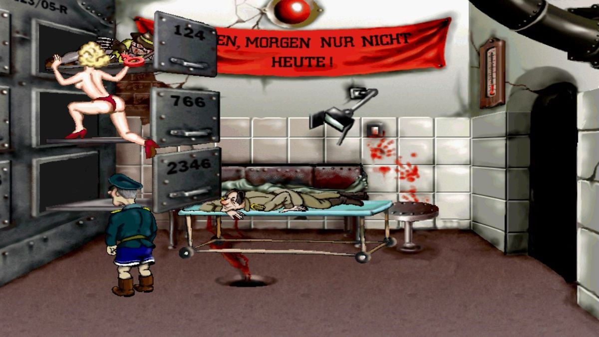 Shtyrlitz (Android) screenshot: Awakening Freddy Krueger in morgue