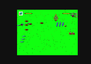 North & South (Amstrad CPC) screenshot: The battle field. You got cannons and soldiers.