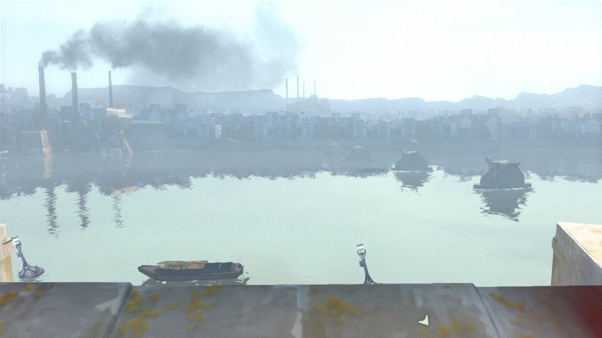 Dishonored (Windows) screenshot: Corvo decides to wait with the actual quest. He goes to the docks and looks at the water...