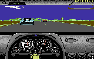 The Duel: Test Drive II (Commodore 64) screenshot: A race in progress