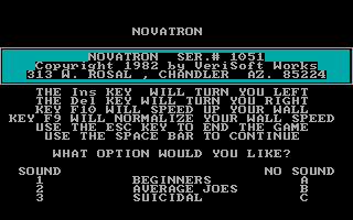 Novatron (DOS) screenshot: Main menu