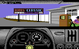 The Duel: Test Drive II (Commodore 64) screenshot: Fill 'er up