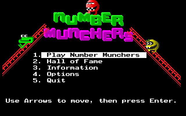 Number Munchers (DOS) screenshot: Main Menu