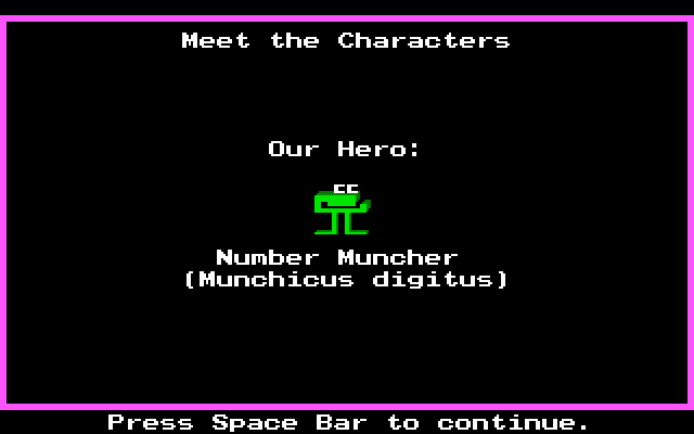 Number Munchers (DOS) screenshot: Characters introduction: Muncher