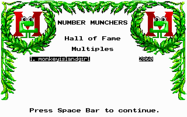 Number Munchers (DOS) screenshot: Hall of Fame