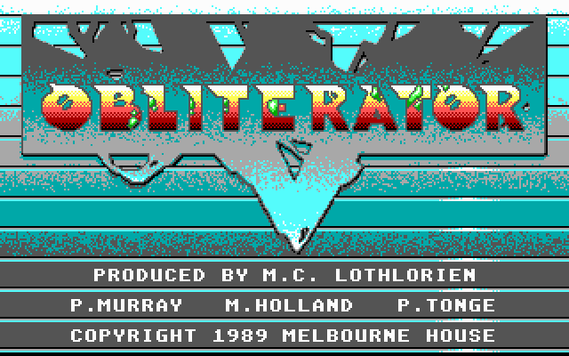 Obliterator (DOS) screenshot: Title screen (EGA/Tandy)