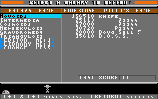 Oids (Atari ST) screenshot: Select a galaxy or go to the editor