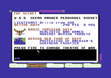 Ocean Ranger (Commodore 64) screenshot: Location selection