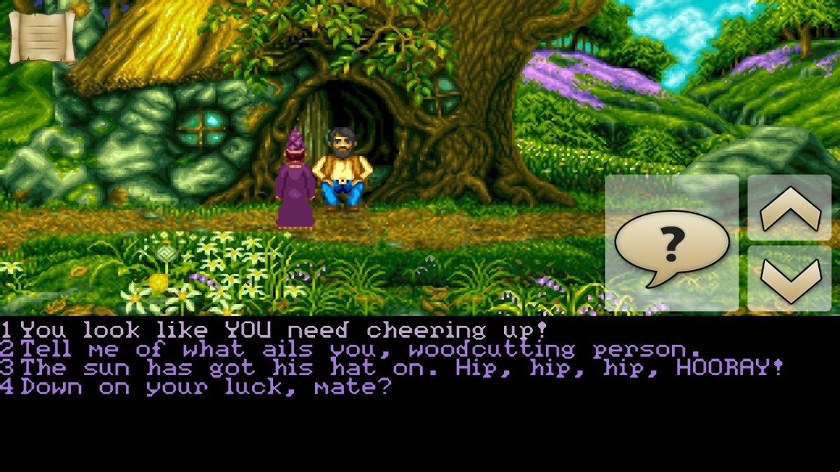 Simon the Sorcerer (Android) screenshot: Talking to the upset woodcutter