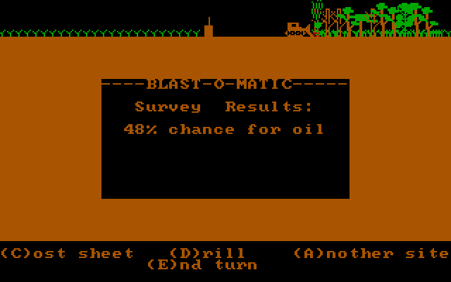 Oil Barons (DOS) screenshot: Survey the land before drilling