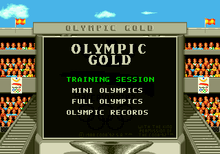 Olympic Gold: Barcelona '92 (Genesis) screenshot: Title screen and main menu