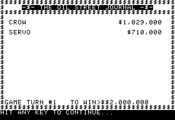 Oil Barons (Apple II) screenshot: The Oil Street Journal keeps you up to date...