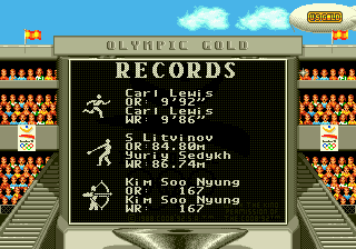 Olympic Gold: Barcelona '92 (Genesis) screenshot: Records