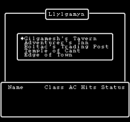 Wizardry: Knight of Diamonds - The Second Scenario (NES) screenshot: The Town of Llylgamyn