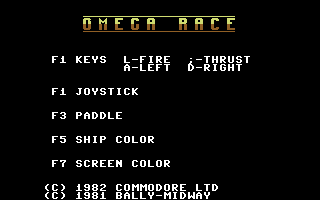 Omega Race (Commodore 64) screenshot: Title screen