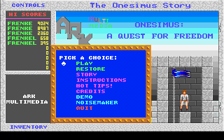 Onesimus: A Quest for Freedom (DOS) screenshot: Main menu.