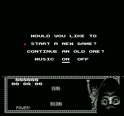Last Ninja 2: Back with a Vengeance (NES) screenshot: Option to start a new game or continue an old one.