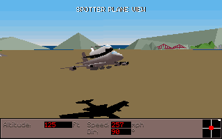 Stunt Island (DOS) screenshot: Space Shuttle piggybacking a Boeing 747