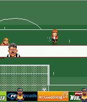 Playman World Soccer (J2ME) screenshot: The referee does not look too healthy.