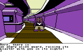 Oo-Topos (Commodore 64) screenshot: There is an angry guard here