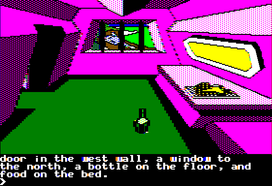 Oo-Topos (Apple II) screenshot: The starting location (Double Hi-Res mode)