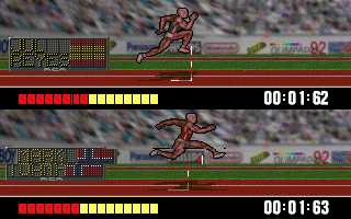 Olimpiadas 92: Atletismo (DOS) screenshot: 110m Hurdles.
