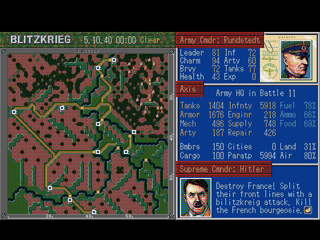 Operation Europe: Path to Victory 1939-45 (DOS) screenshot: Beside the desert and grassy terrains, the battles will also took place in cities.