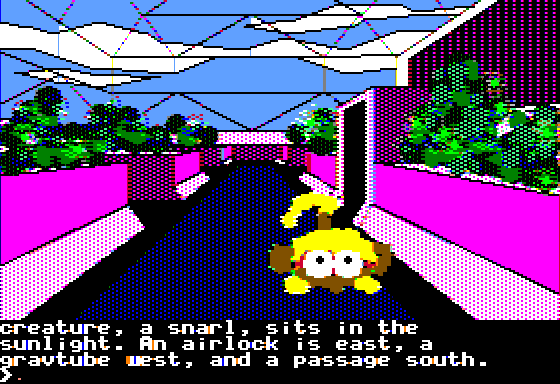 Oo-Topos (Apple II) screenshot: There is a snarl here (Double Hi-Res mode)