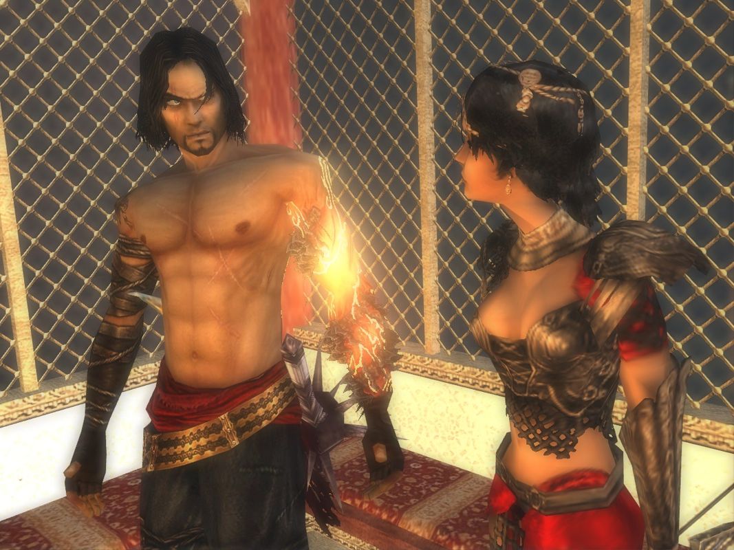 Prince of Persia: The Two Thrones (Windows) screenshot: Little chit-chat in the elevator.