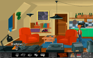 Berlin Connection (DOS) screenshot: you begin at home