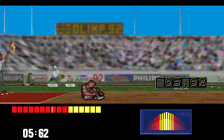 Olimpiadas 92: Atletismo (DOS) screenshot: Long Jump.