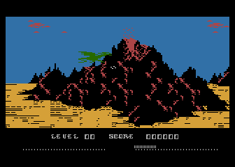 Imagic 1-2-3 (Atari 8-bit) screenshot: Wing War: Watch out for the volcano