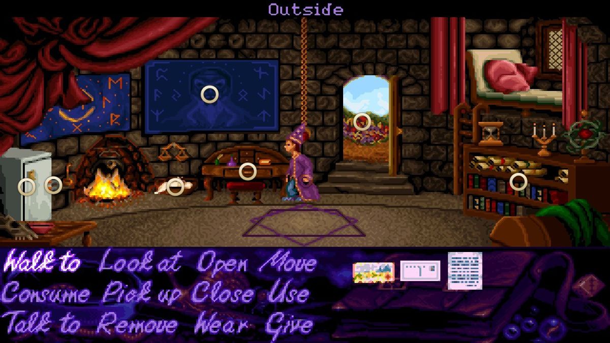 Simon the Sorcerer (Android) screenshot: Highlighting the "hot spots" in the very beginning of the game