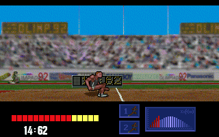 Olimpiadas 92: Atletismo (DOS) screenshot: Triple Jump.