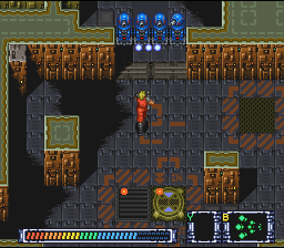 Operation Logic Bomb (SNES) screenshot: The spread weapon hits all these turrets at once