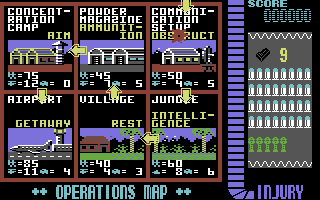 Operation Wolf (Commodore 64) screenshot: A map of all the levels