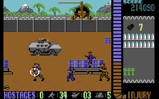 Operation Wolf (Commodore 64) screenshot: A game in progress