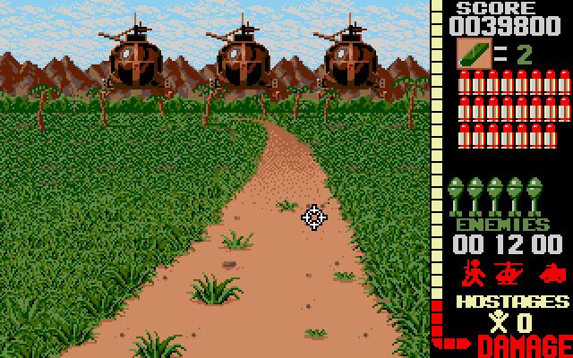 Operation Wolf (Amiga) screenshot: Choppers trying to shoot you down