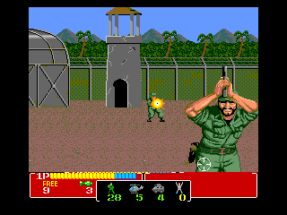 Operation Wolf (TurboGrafx-16) screenshot: I'm dying - as the red indicates