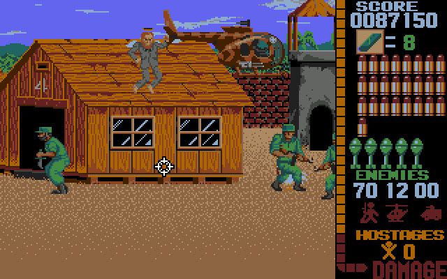 Operation Wolf (Amiga) screenshot: "Sorry, buddy. I must have mistaken you for a soldier"