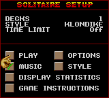 Poker Face Paul's Solitaire (Game Gear) screenshot: Setup