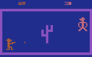 Outlaw (Atari 2600) screenshot: A two player game in progress