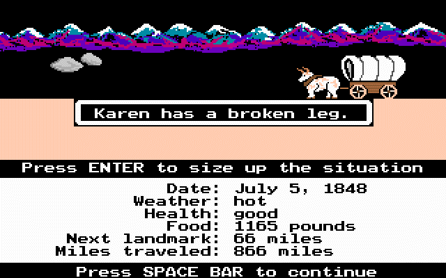 The Oregon Trail (DOS) screenshot: Problems, problems, problems